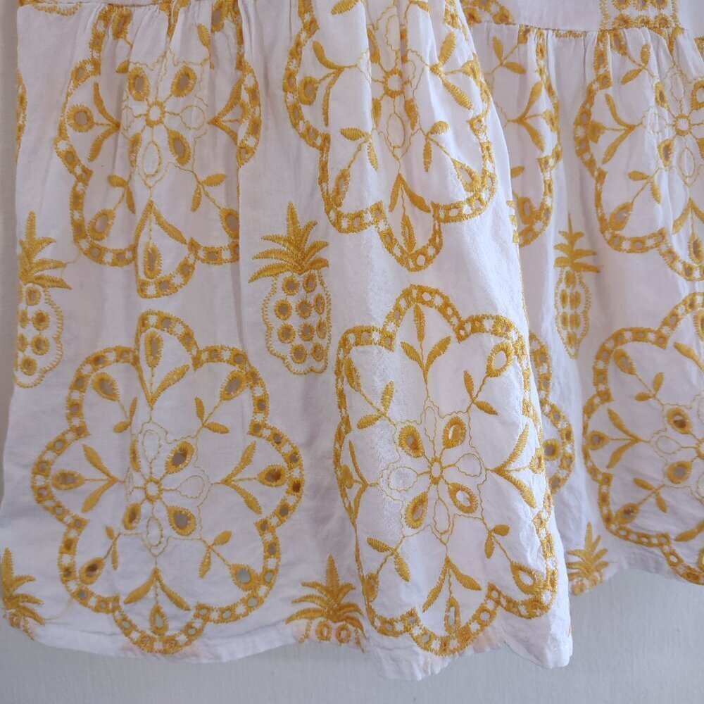 Yellow Babydoll Eyelet Floral Embroidered Dress Festival Boho Hippie Small - Picture 9 of 11